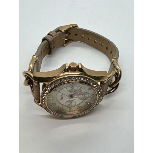 Fossil Riley ES3466 Women's Rose Gold-Tone Sand Leather Analog Dial Watch JNA310 - Picture 6 of 11